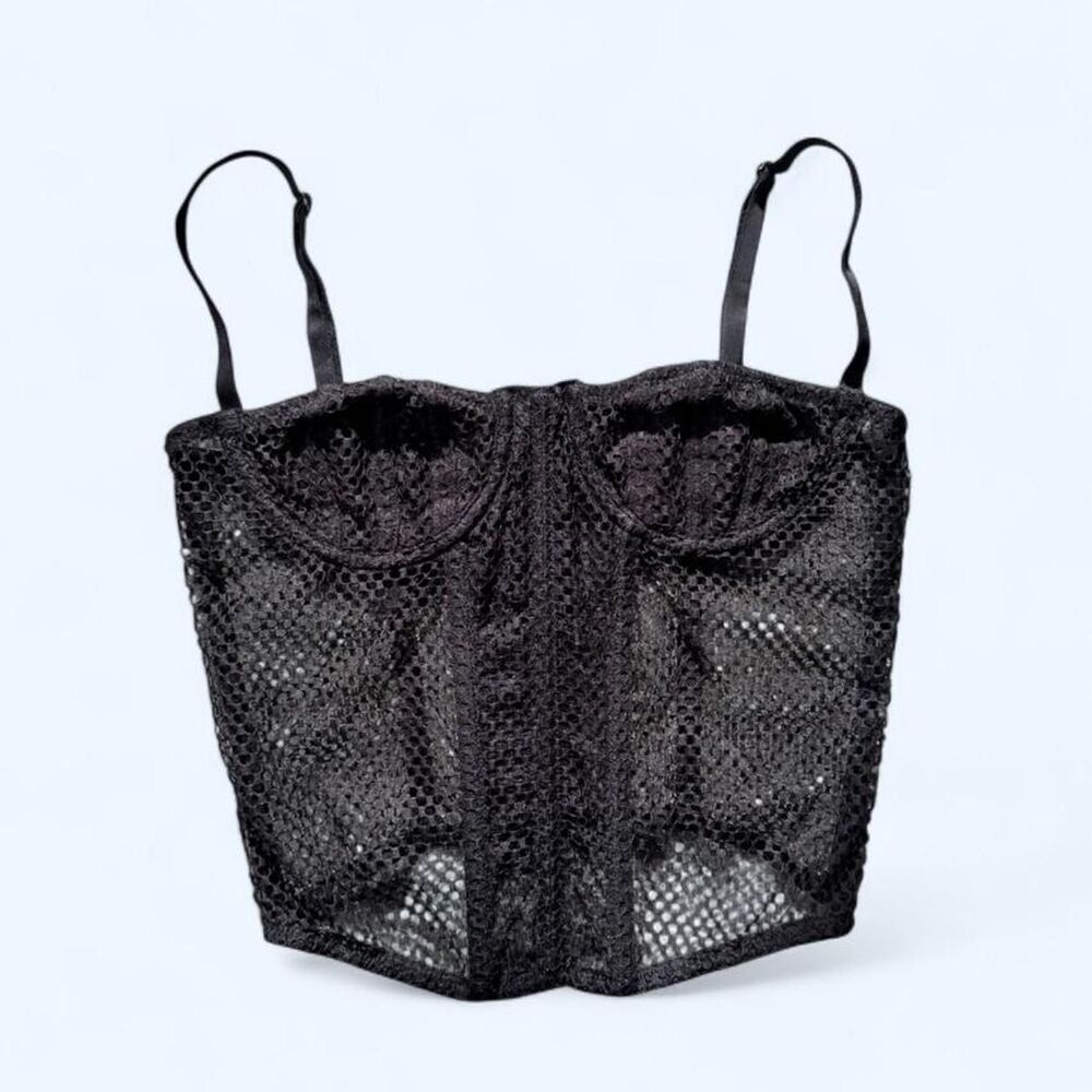 Out From Under Women's Black Fishnet Mesh Corset Top